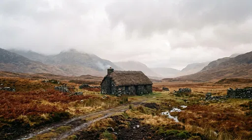 Thatched Stone Cottage in Misty Valley