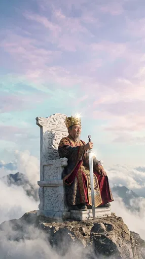 King With Sword on Mountain Throne