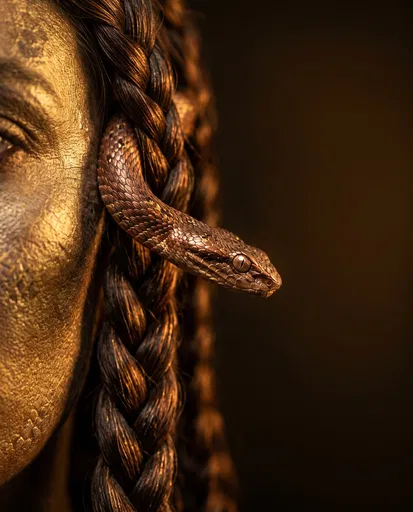 Bronze Viper Emerging From Gorgon Braids