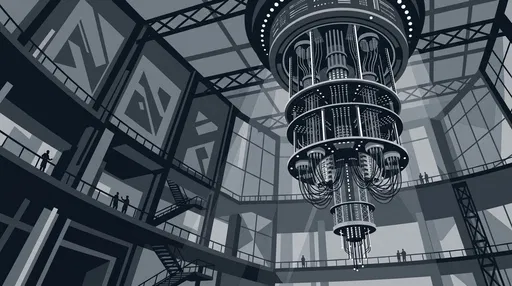 Monochrome Quantum Computer Research Atrium Illustration