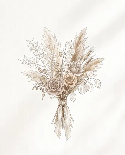 Bohemian Dried Flower Wedding Bouquet Illustration