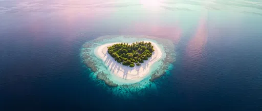 Aerial View of Heart-Shaped Tropical Island