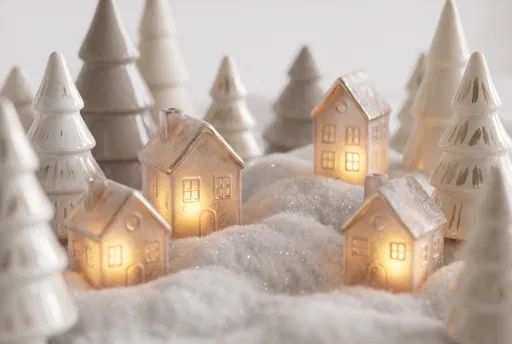 Glowing Miniature Glass House Lanterns in Snow