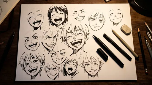 Anime Smile Expression Sketches on Desk