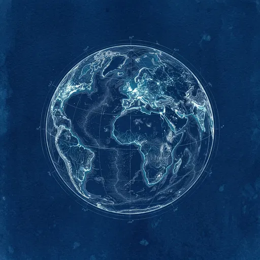 Luminous Cyanotype Earth Globe Drawing