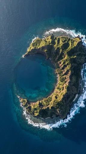 Aerial View of Volcanic Crater Island