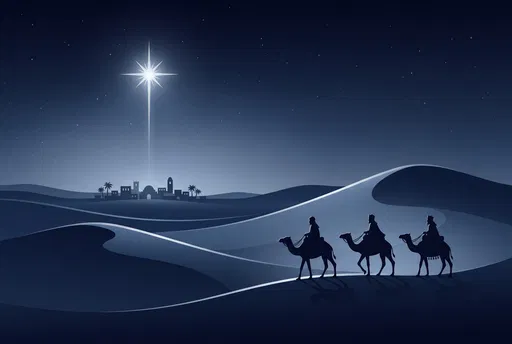 Three Wise Men Following Bethlehem Star