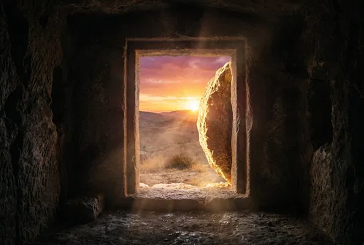 Sunrise Viewed Through Empty Stone Tomb