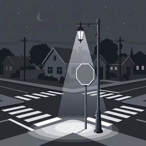 Monochrome Night Intersection With Blank Sign