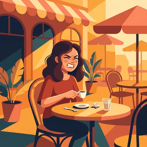 Woman Grimacing at Bitter Espresso