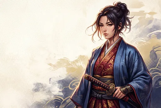 Female Samurai Warrior Illustration With Copy Space