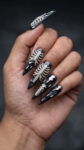 3D Skeleton Ribcage Stiletto Nail Art