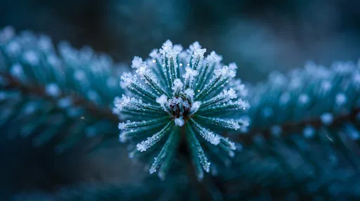 Frost Covered Pine Branch Tip Macro