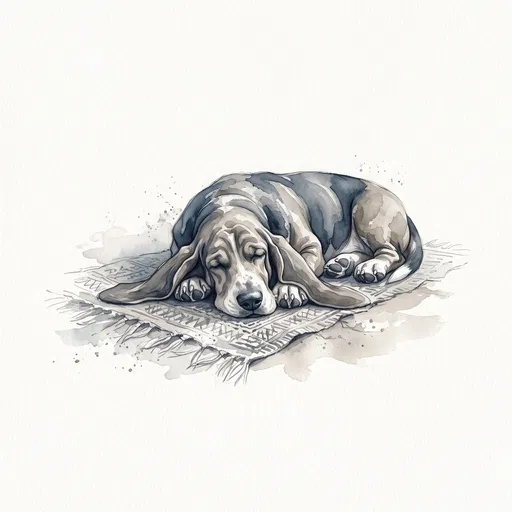 Watercolor Illustration of Sleeping Basset Hound