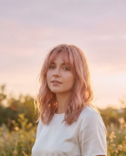 Woman With Rose Gold Bob at Sunset