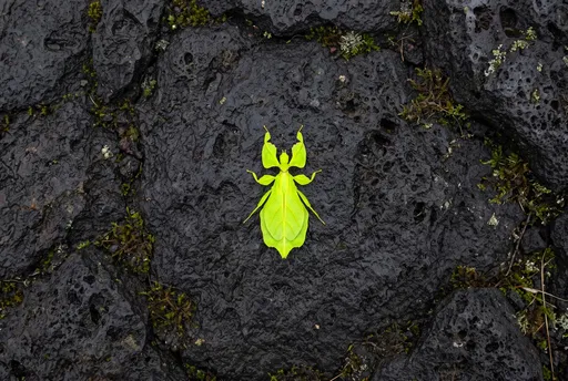Green Leaf Insect on Volcanic Rock
