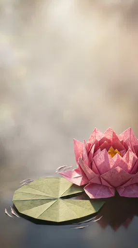 Pink Origami Lotus on Water
