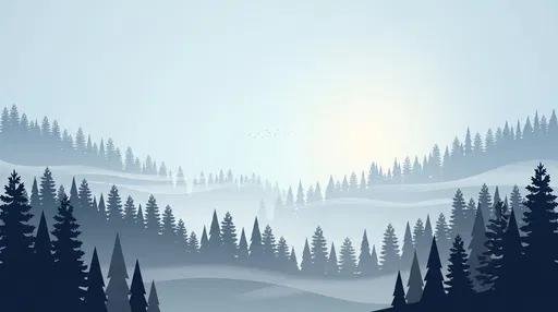 Misty Blue Pine Forest Illustration