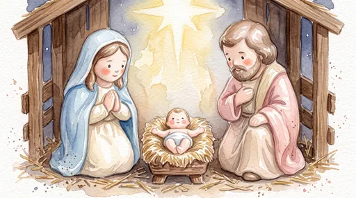 Watercolor Christmas Nativity Scene Illustration