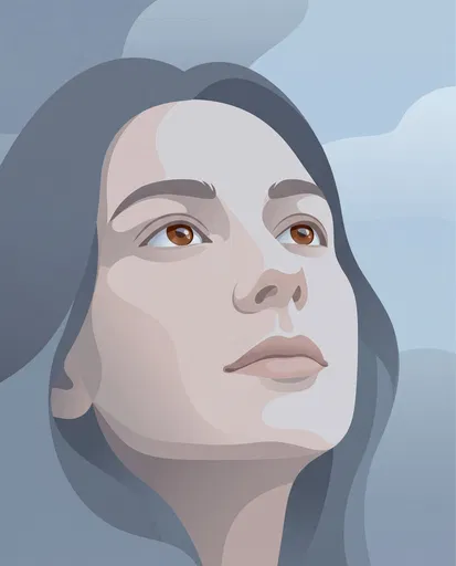 Vector Portrait of Woman Looking Up