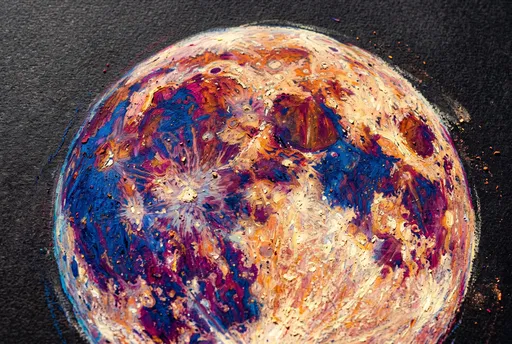 Vibrant Oil Pastel Full Moon Drawing