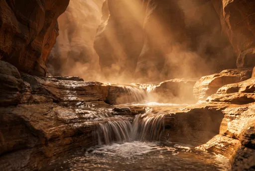 Golden Light Slot Canyon Creek Cascades