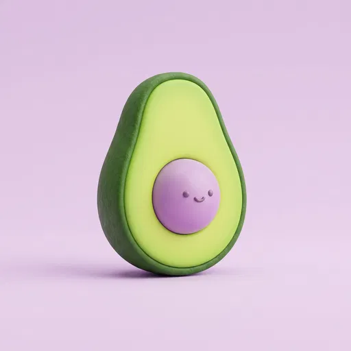 Playful 3D Avocado With Smiling Lilac Pit