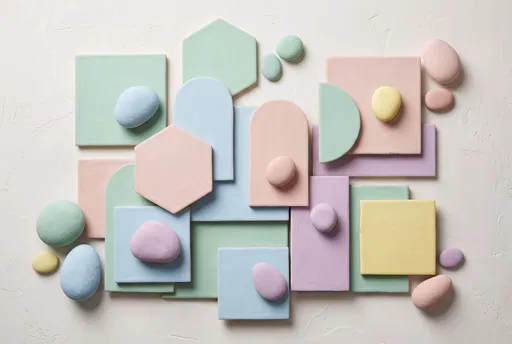 Pastel Ceramic Tiles and Stones Flat Lay