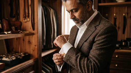 Man Adjusting Gold Cufflinks in Wardrobe