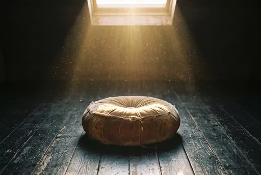 Worn Meditation Cushion Beneath Skylight