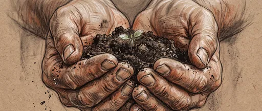 Chalk Drawing of Hands Holding Seedling