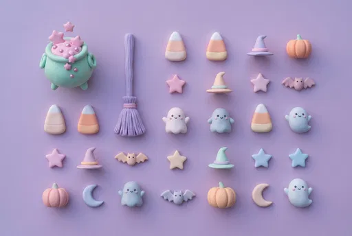 Pastel Clay Halloween Icons Flat Lay