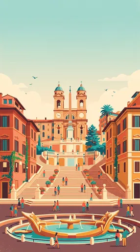 Vintage Vector Illustration of Spanish Steps Rome