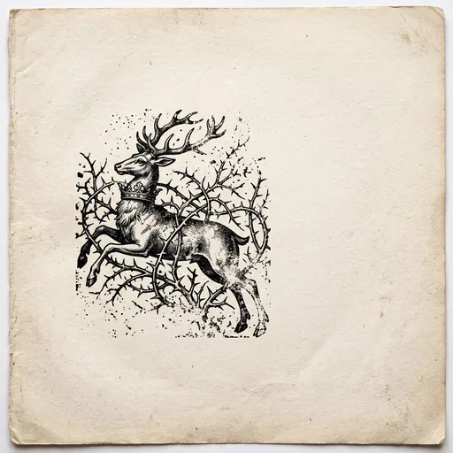 Crowned Stag in Thorns Engraving