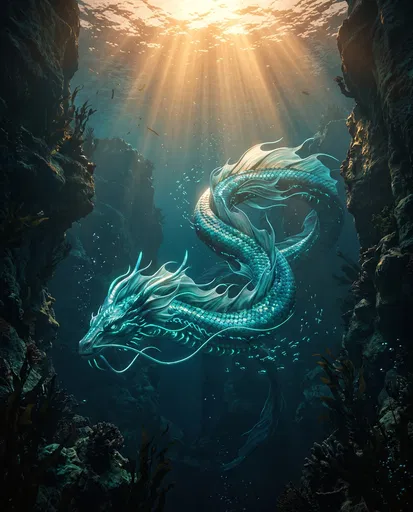 Bioluminescent Teal Sea Dragon Underwater