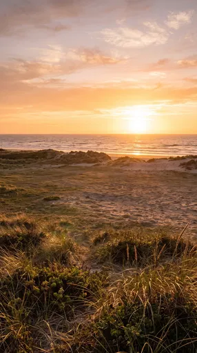 Golden Sunset Over Coastal Sand Dunes
