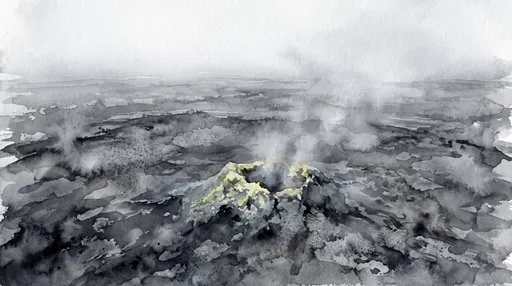 Watercolor Illustration of Steaming Sulfur Fumarole