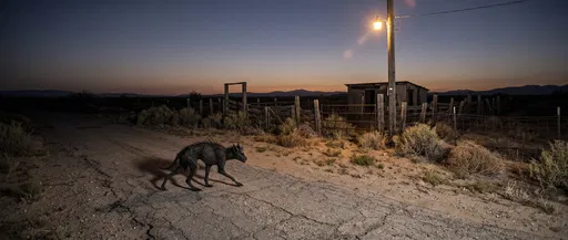 Shadowy Chupacabra Crossing Rural Desert Road