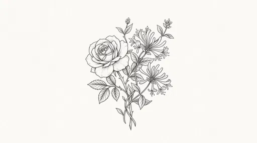 Monochrome Rose and Honeysuckle Illustration
