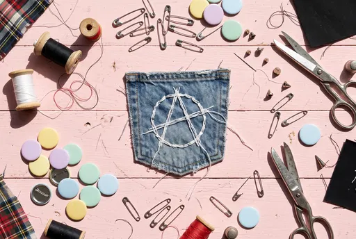 DIY Punk Denim Pocket Flat Lay
