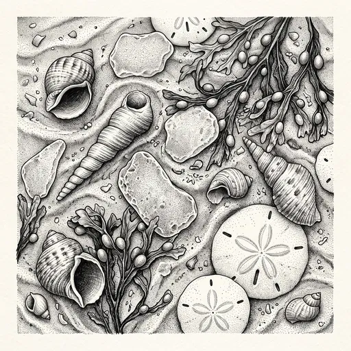 Monochrome Pen and Ink Seashells Illustration