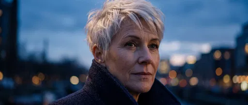 Mature Woman With Platinum Pixie Cut Outdoors