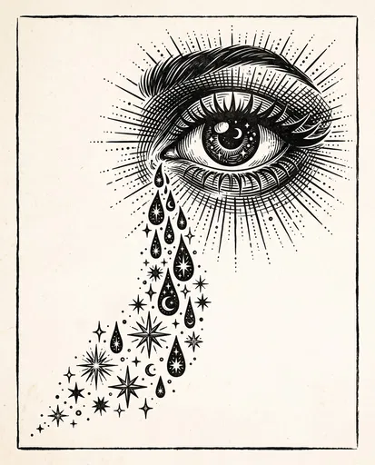 Mystical Weeping Eye Woodcut Illustration