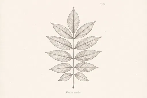 Symmetrical Botanical Ash Leaf Drawing