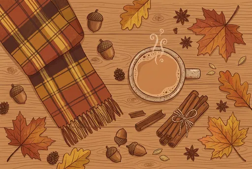 Cozy Autumn Essentials Flat Lay Illustration