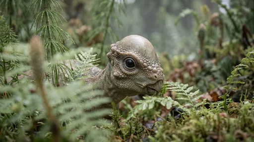 Young Pachycephalosaurus in Prehistoric Foliage