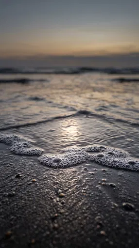 Macro Sea Foam on Wet Dusk Sand