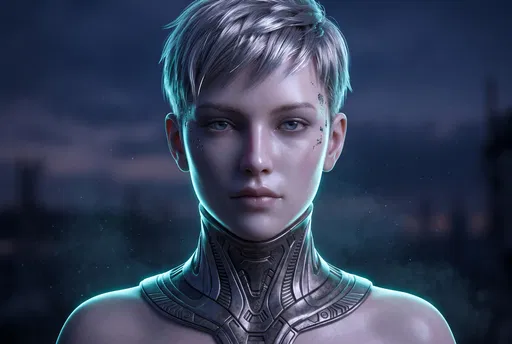 Futuristic Androgynous Figure with Metallic Collar