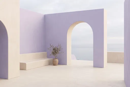 Minimalist Pastel Lavender and Cream Coastal Courtyard