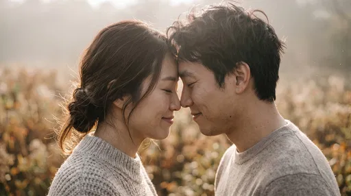 Affectionate Couple Forehead to Forehead Outdoors
